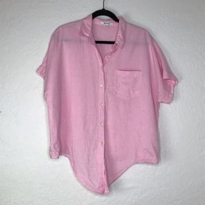 Madewell Women's Short-Sleeve Tie-Front Linen Cotton Button Top Size Large